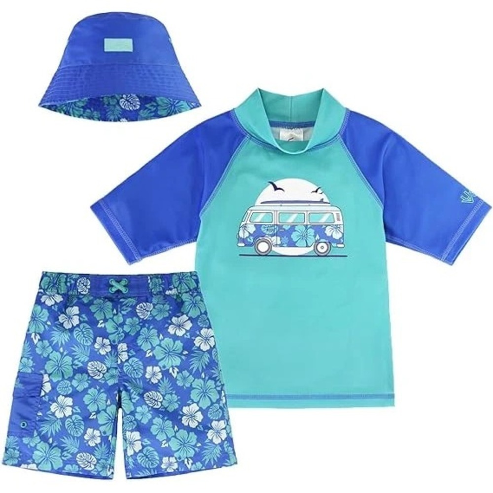 UV Skinz Boys 3 Piece Swimwear Set Size‎ 2T - Blue Tropical Hibiscus